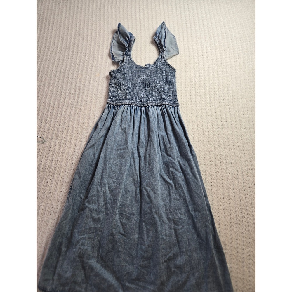 Speed Limit 98 Girls Blue Chambray Smocked Maxi Dress Ruffle Sleeve Size M 10/12